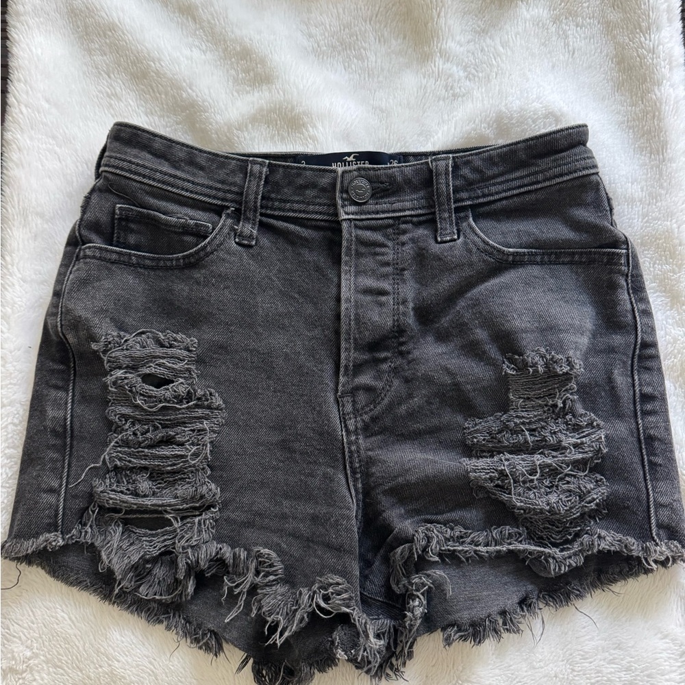 Hollister Charcoal Distressed Jean Shorts